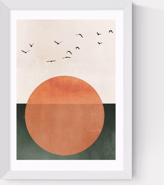 East End Prints Rising Sun Multicolour Framed Abstract Nature Illustration Wall Art in White