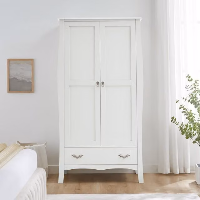 Melody Maison Vintage White and Gold Wardrobe with Hinged Doors and Drawers