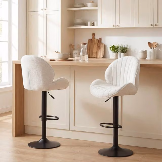 EONLION Cream Swivel Counter Height Fabric Bar Stools