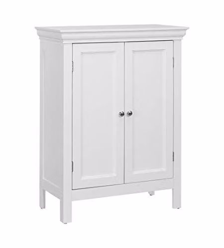 Teamson Home Stratford White Wooden Bathroom Floor Cabinet with 2 Internal Shelves, H 86.4 cm x W 60.96 cm x D 25.4 cm – 1