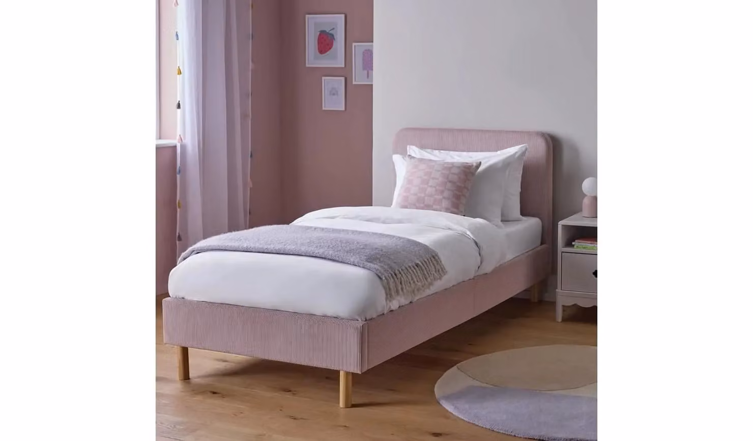 Arden Kids Single Upholstered Bed Frame in Pink