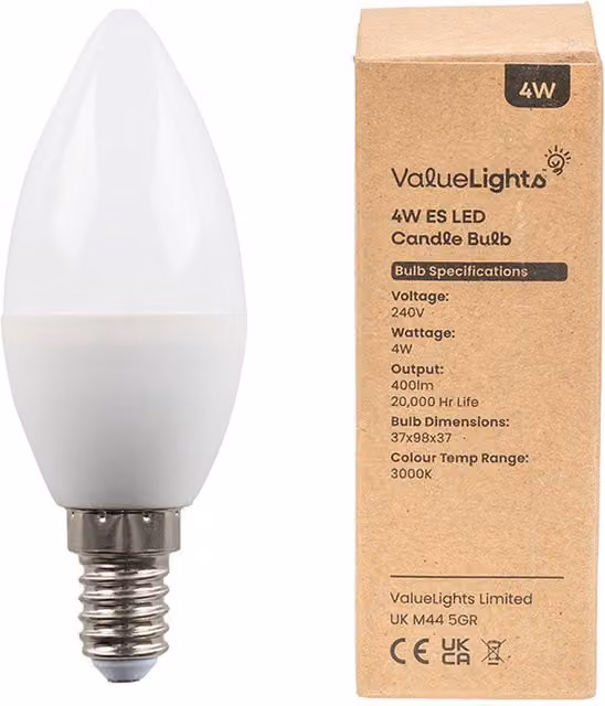 ValueLights 10 Pack E14 White LED Candle Bulbs, 4W, 400lm, 3000K Warm White