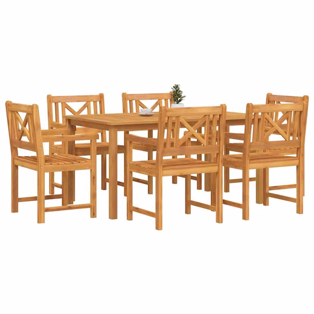 Berkfield Home 7 Piece Rustic Brown Acacia Wood Garden Dining Set – 3