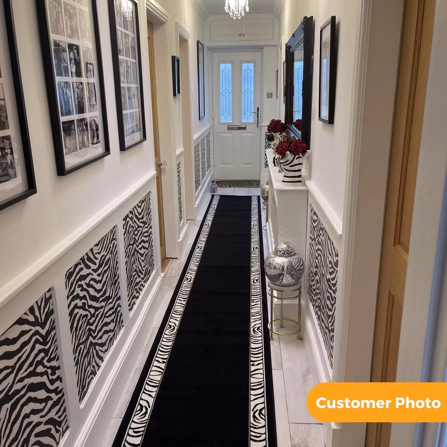 runrug Zebra Animal Print Hallway Carpet Runner Rug in Black, W: 60 cm, L: 300 cm – 6