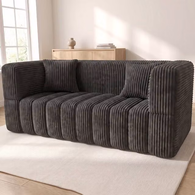 RUMMY Modern 2 Seater Upholstered Foam Sofa with Armrests and Scatter Cushions in Black – 1