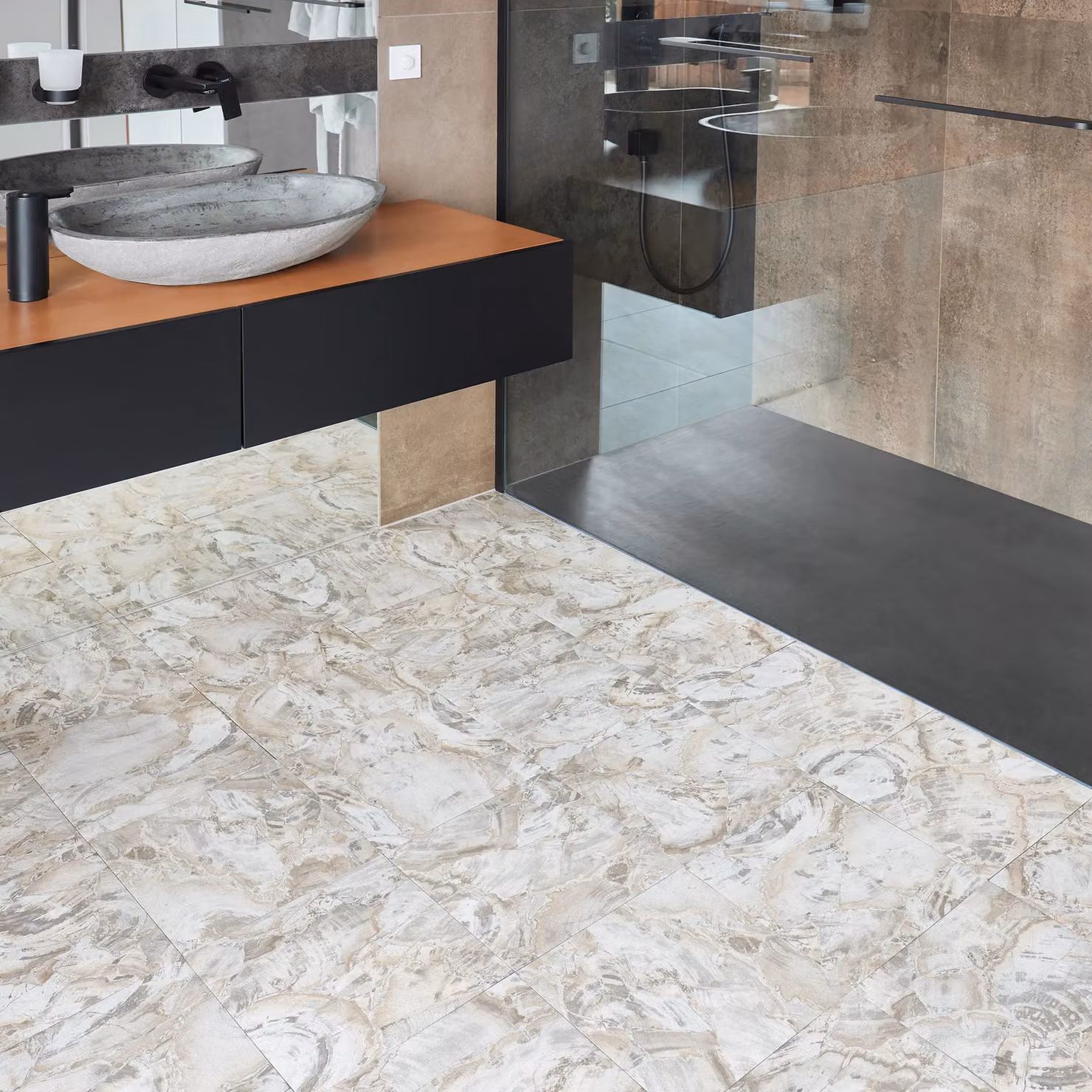 Novecrafto Self Adhesive Vinyl Floor Tiles, Beige Marble Flow Stone Look, 30 Pack, W/D/H: 30.5 x 30.5 x 1.5 cm – 5