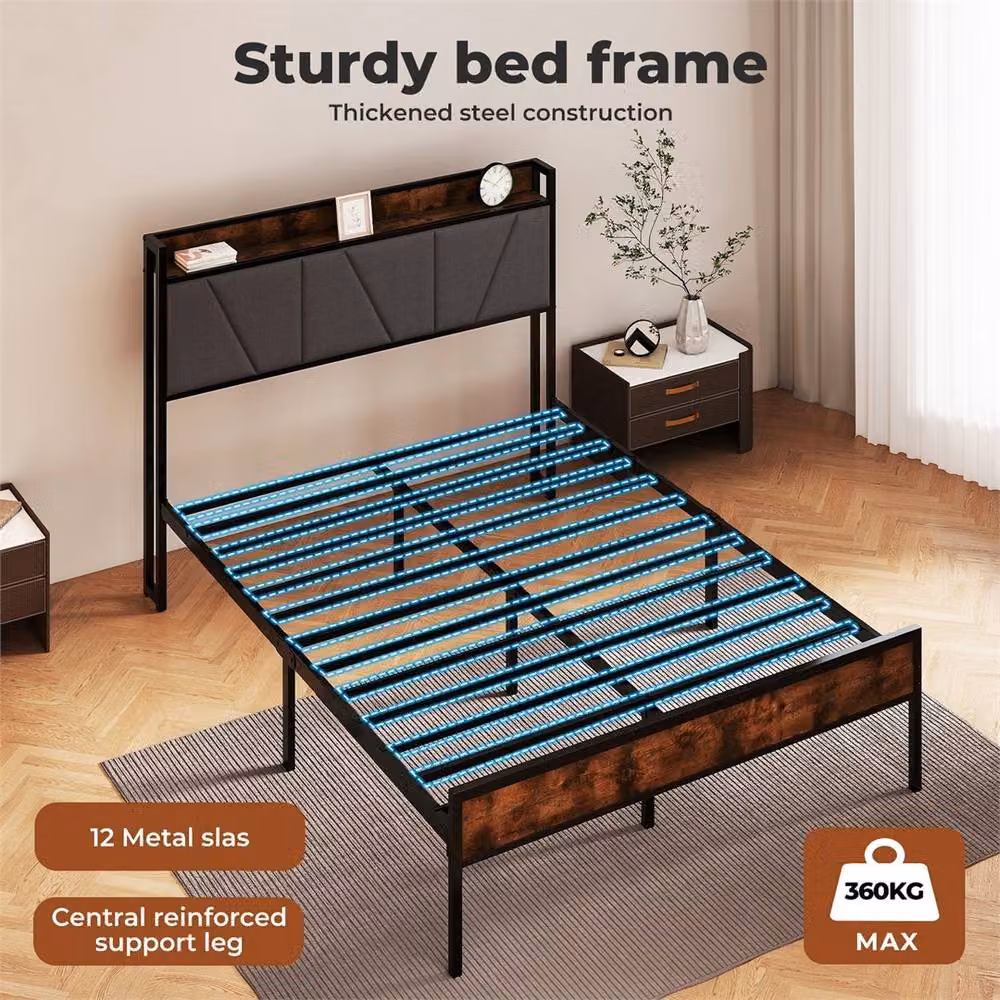 Nordara Heavy-Duty Metal Platform Bed Frame in Brown, Small Double, W/D/H: 120 x 200 cm – 5