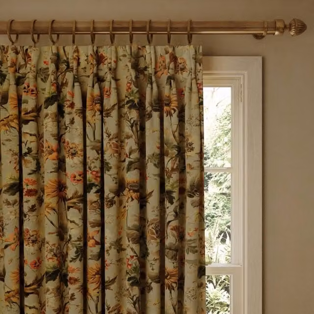 House of Hackney Avalon Floral Cotton Linen Fabric Panel Curtain in Green and Multicolour