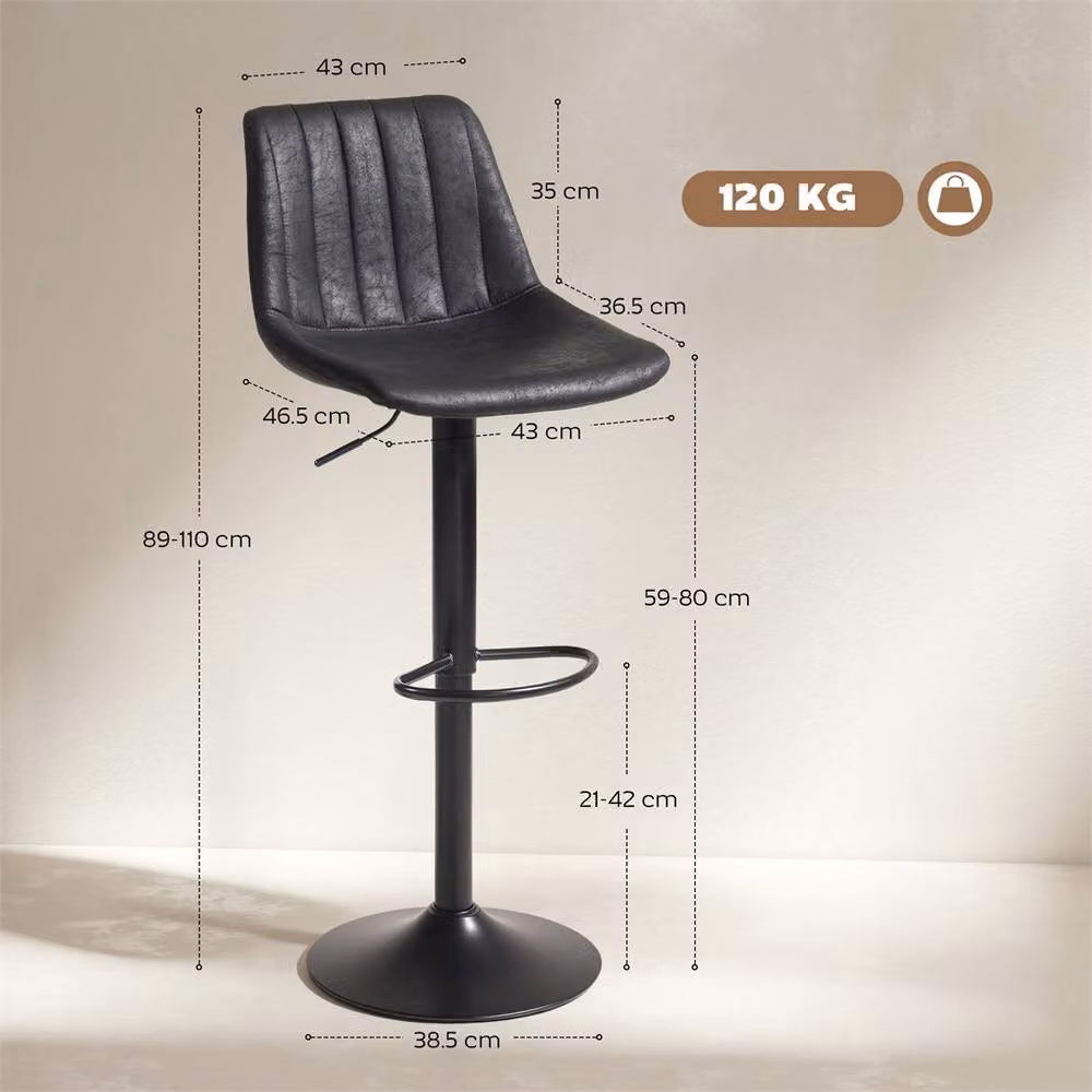 EONLION Set of 2 Modern Black Metal Breakfast Bar Stools, Height: 100 cm – 2