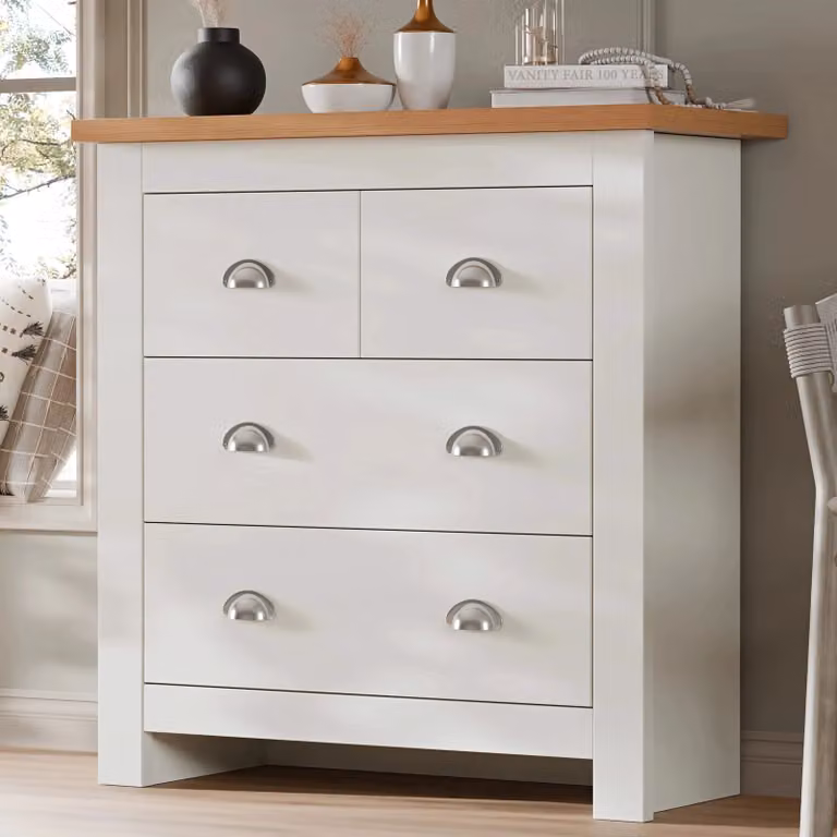 DHS 3 Drawer Shaker Style Chest of Drawers with Oak Top in White or Grey, W/D/H: 75 x 38 x 81 cm