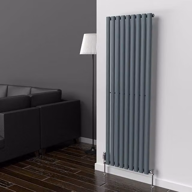 Lux Heat Oval Coloured Vertical Radiator in Grey, H 160 cm x W 54 cm