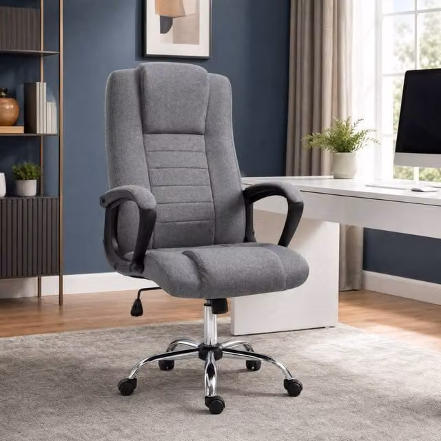 STILVORA Grey Fabric Task Chair with Armrests, 360 Degree Swivel and Adjustable Height
