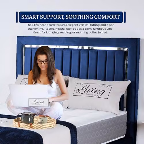 Living Comfort Bedz Zurich Plush Velvet Super King Gas Lift Storage Bed in Blue with Silver Trim Detailing – 4