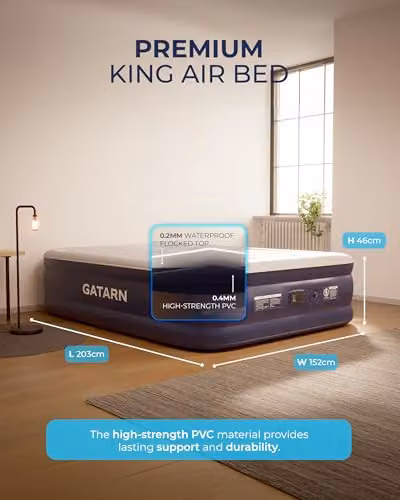 Gatarn King Inflatable Air Bed with Built-in Electric Pump in Blue, W/D/H: 203 x 152 x 46 cm – 2