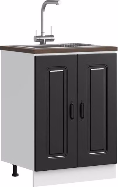 Berkfield Home Kalmar Black Matt Sink Base Cabinet W/D/H: 60 x 46 x 81.5 cm – 1
