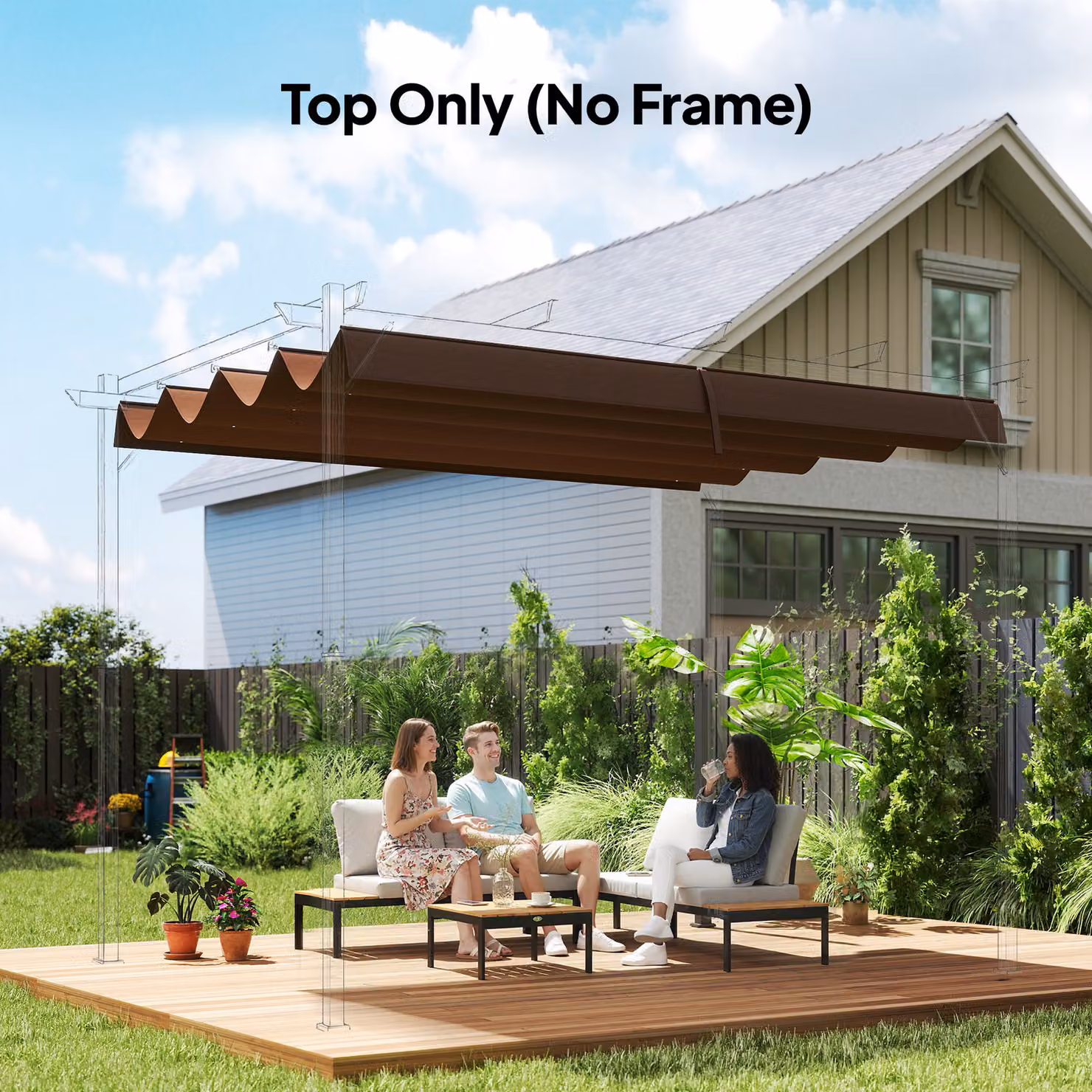 Outsunny Retractable Pergola Roof Sun Shade Cover in Brown, UPF 50+ Protection, W: 3 m, D: 2.15 m – 2