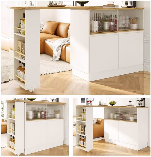 Rolipo White 360 Swivel Bar Table and Sideboard with Glass Door Storage – 1