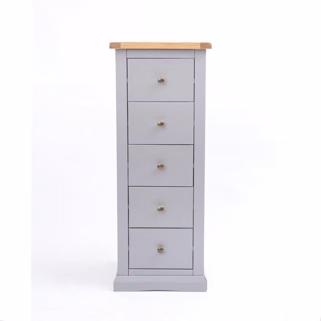 Cabinet Bits Rocca 5 Drawer Narrow Chest of Drawers in Grey with Gold Knobs
