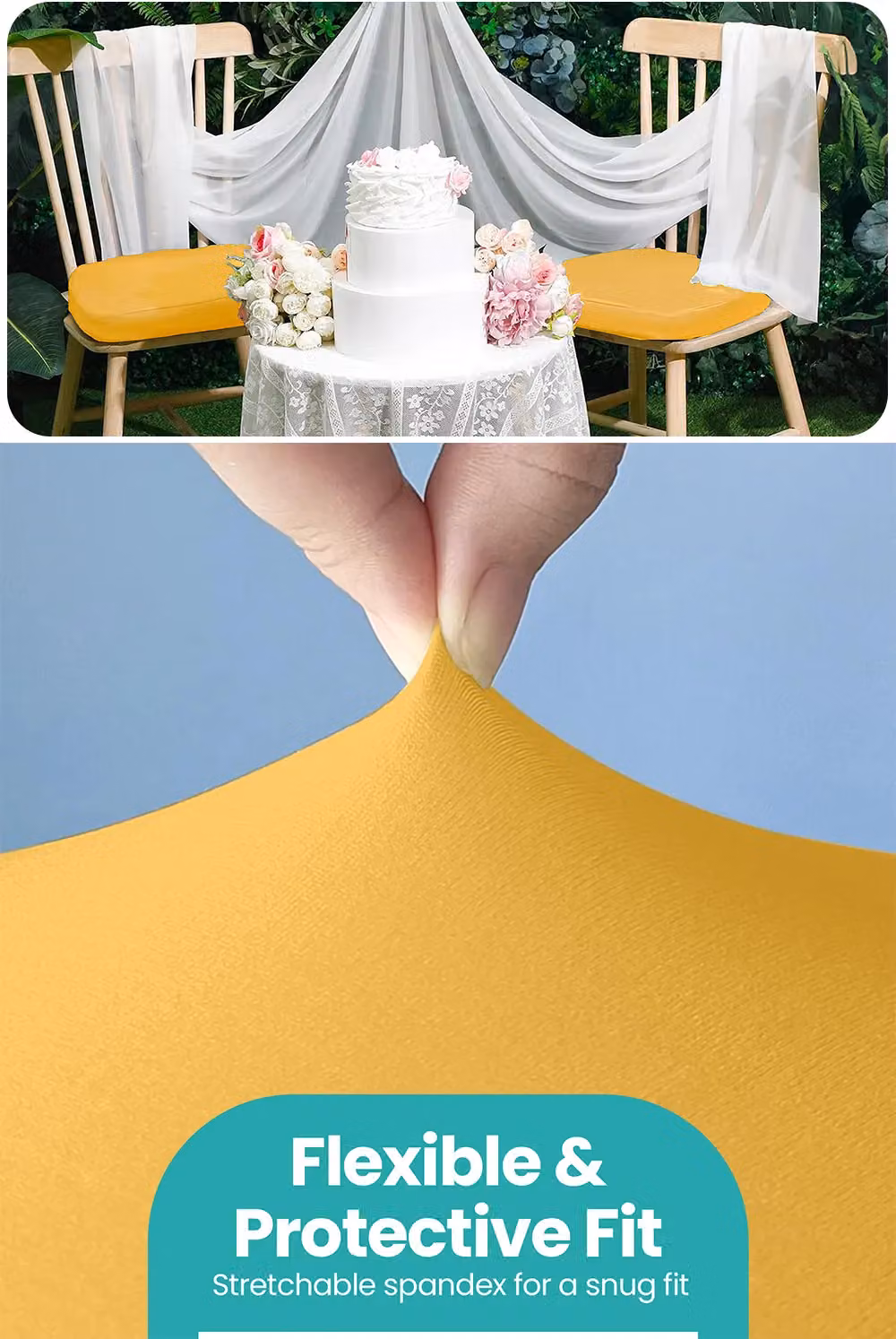 Neel Blue High Back Spandex Dining Chair Slipcovers in Gold, Removable and Washable – 3