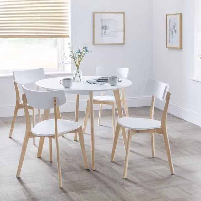 Julian Bowen Casa Round Dining Table and Chairs Set in White and Oak