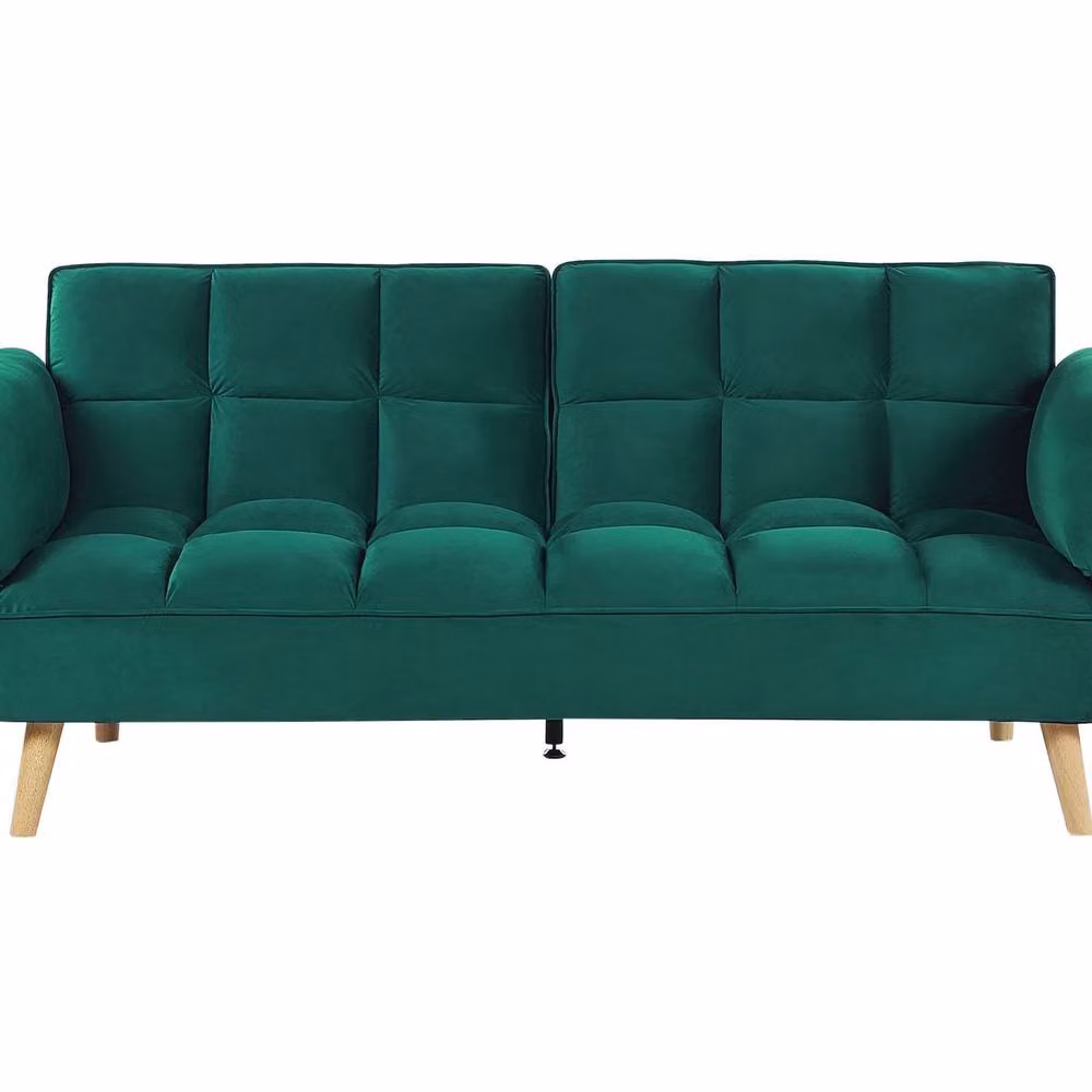 Wyld and Coco Green Velvet 3-Seater Click Clack Sofa Bed with Rubberwood Legs – 2