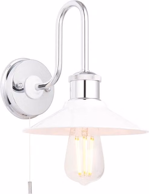 Loops Chrome Plated Fisherman Wall Light with Transparent Ribbed Glass Shade, IP44 Rated