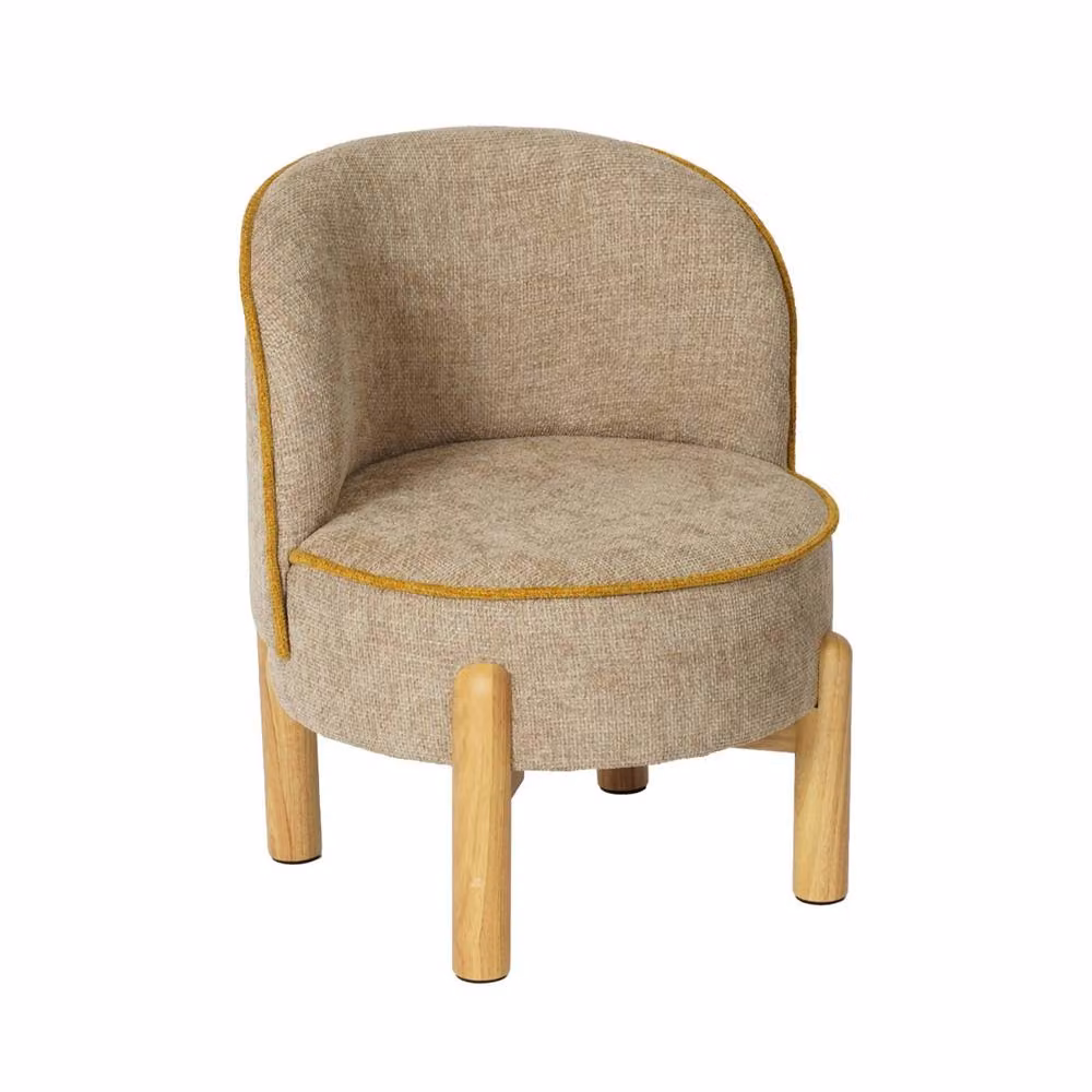 sweeek Children's Vintage Armchair in Beige Chenille Fabric and Rubberwood, W/D/H: 52 x 44 x 44 cm – 2