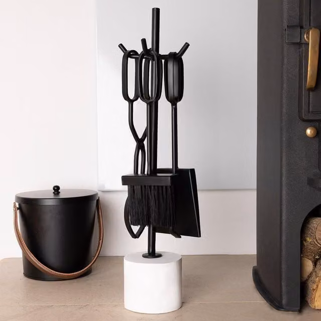 Charles Bentley Birch Fireside Companion Set with Freestanding Metal Stand in Black – 1