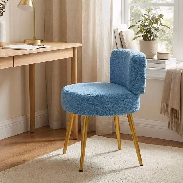 FORGEVIO Teddy Fleece Vanity Stool in Blue