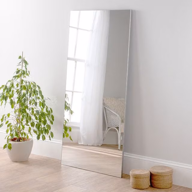 Yearn Minimalist Rectangular Full Length Wall Mirror in Silver
