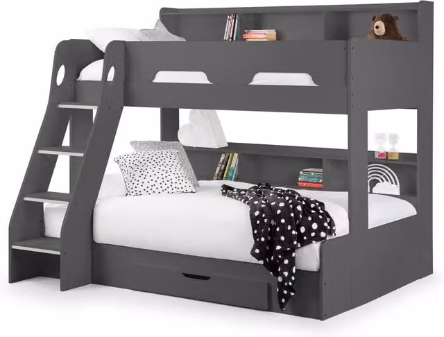 Cheshire Ironwood Triple Sleeper Bunk Bed in Anthracite Grey with Drawers and Bedside Shelf, W/D/H: 90 x 200 cm – 1