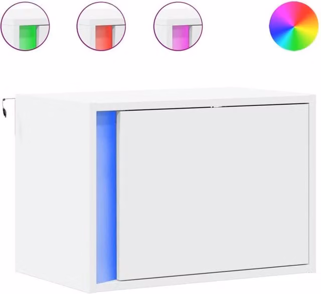 Berkfield Home Wall-mounted Bedside Cabinet with Integrated LED Lights in White Glossy Finish – 1