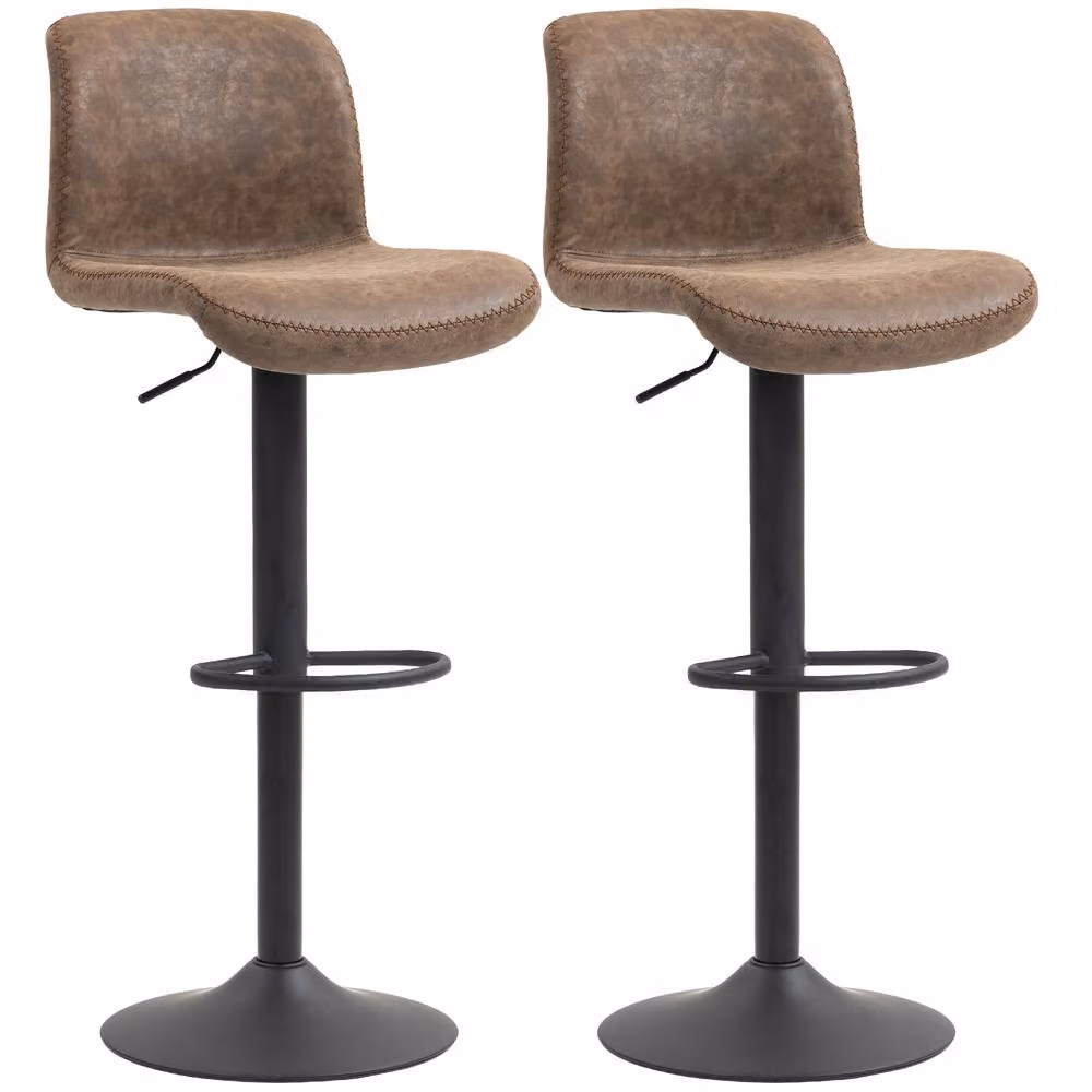 STILVORA Set of 2 Adjustable Bar Stools with Backrest and Footrest in Brown Synthetic Leather – 5