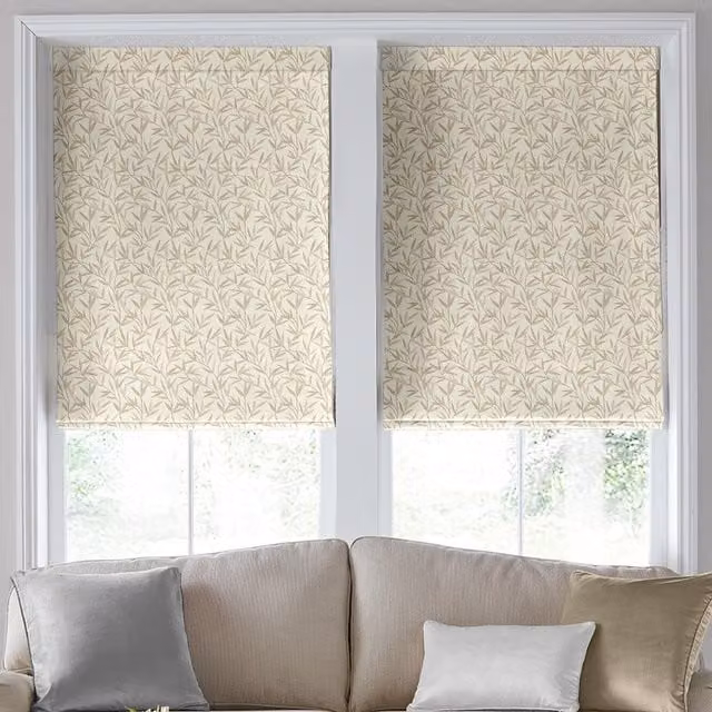 Laura Ashley Willow Leaf Made To Measure Blackout Roman Blind in Natural Beige and Sand Floral Pattern
