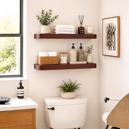 Innoteck Set of 2 Modern Straight Floating Wall Shelves in Walnut – 2