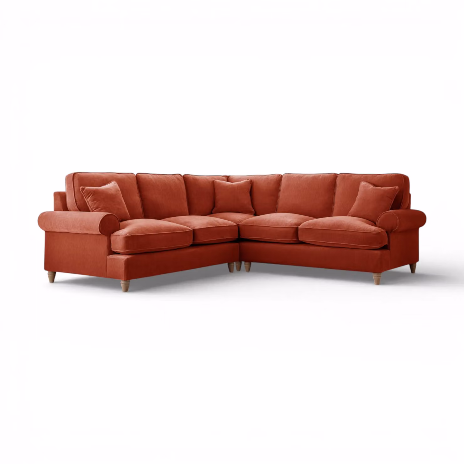 The Great Sofa Company Ezra Large L-Shape Corner Sofa in Terracotta Textured Velvet with Scroll Arms – 2