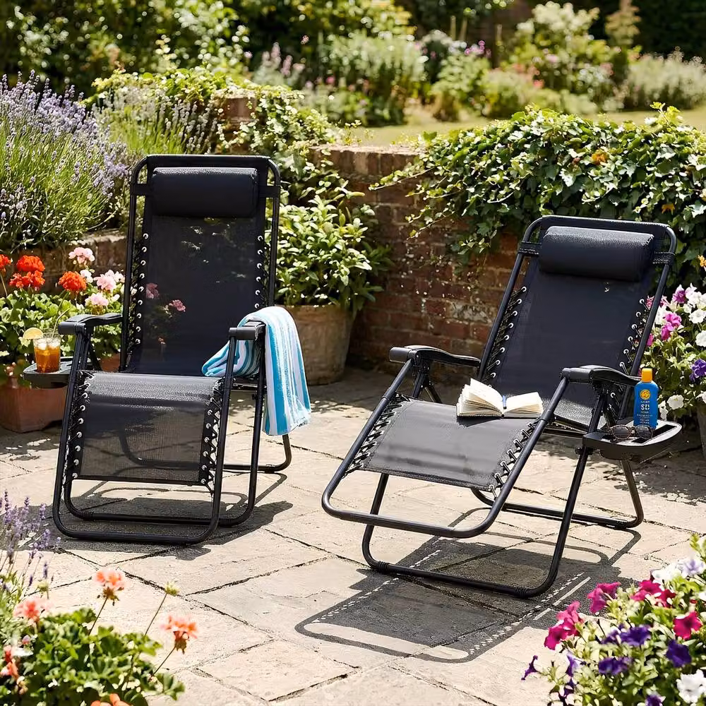Harbour Housewares 2 Piece Zero Gravity Chair Set in Black – 2