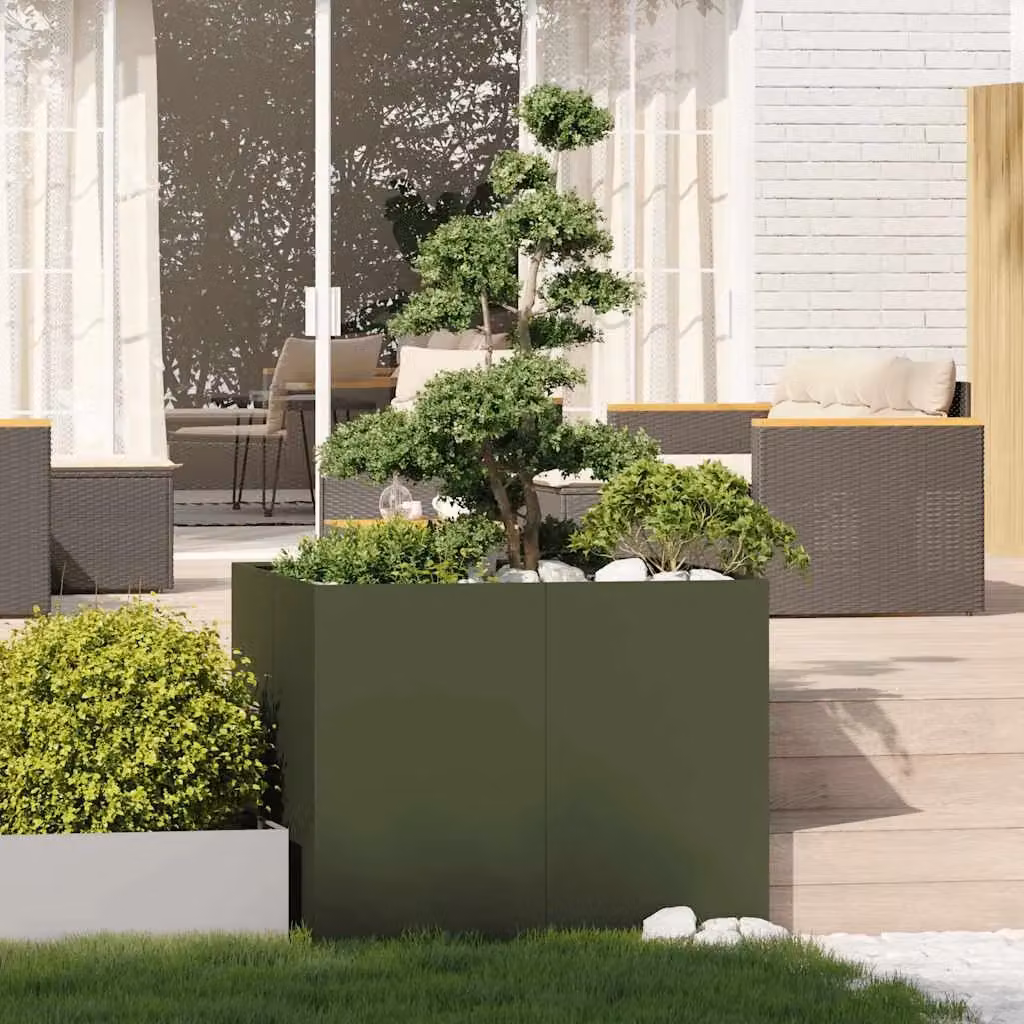 Berkfield Home Steel Planter in Green, W/D/H: 100 x 100 x 80 cm – 3