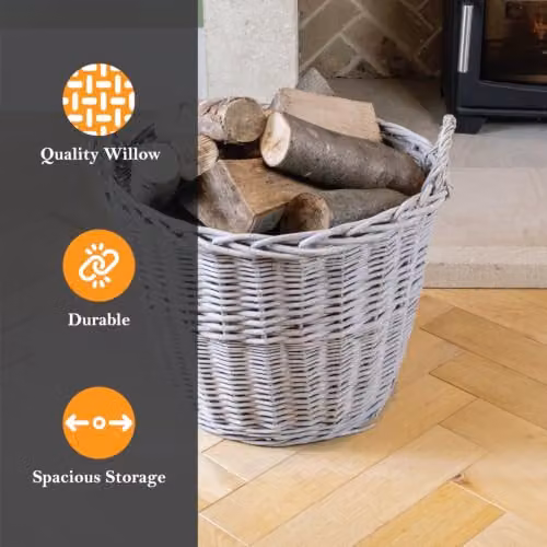 JVL Chunky Willow Round Laundry Basket with Handles in Grey or Orange, W/D/H: 50 x 40 x 47 cm – 3