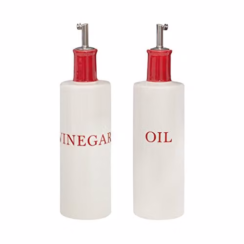 Orsina Elegant Hollywood Oil and Vinegar Bottle Set in Red and Beige