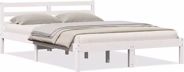 Berkfield Home White Solid Wood Pine Bed Frame with Headboard W: 160 cm, L: 210 cm