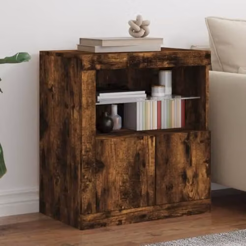 vidaXL Modern Sideboard with Integrated LED Lights in Smoked Oak, W/D/H: 60.5 x 37 x 67 cm – 2