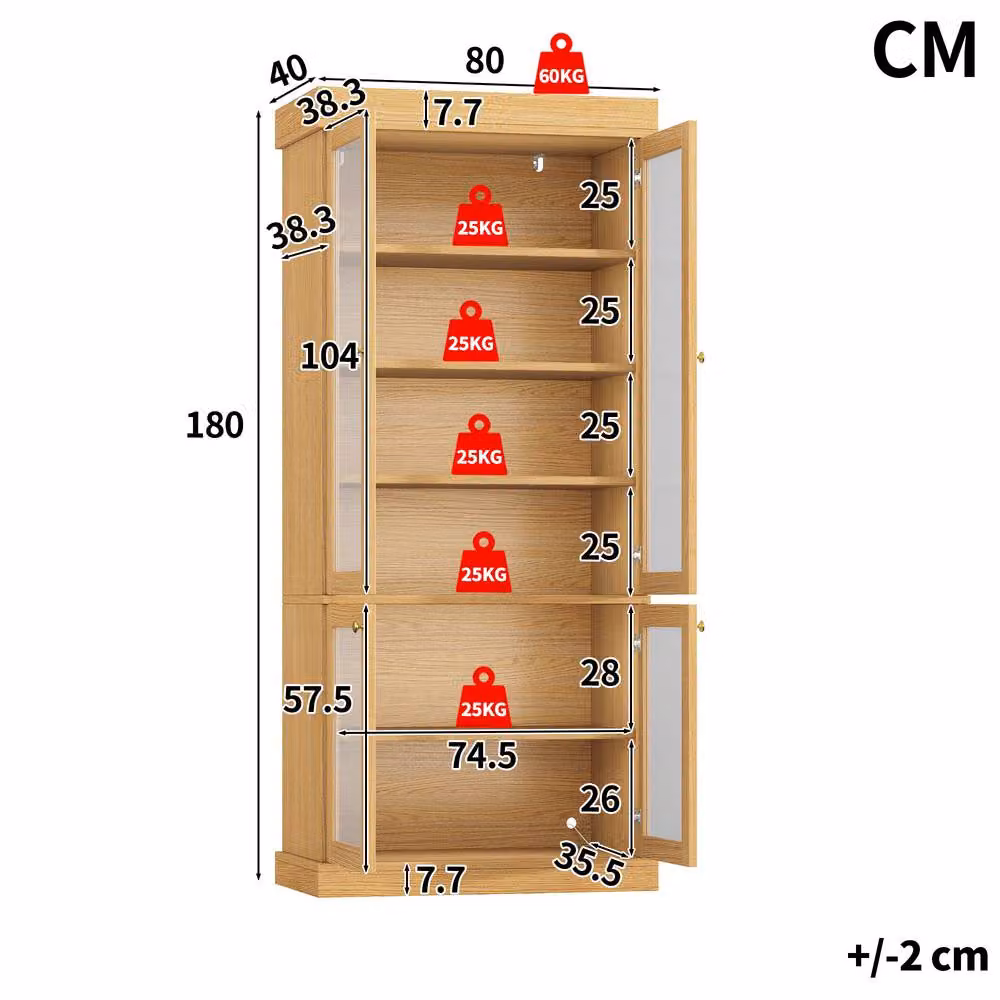 Merax Modern Tall Glass Display Cabinet with Multicolour LED Lighting in Sand Brown, H: 180 cm, W: 50 cm, D: 40 cm – 2