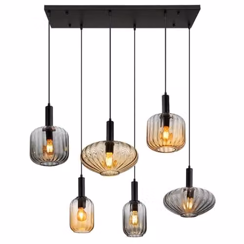 Netlighting Valletta Cluster Pendant Ceiling Light in Black with 6 Glass Shades and E27 Sockets – 1