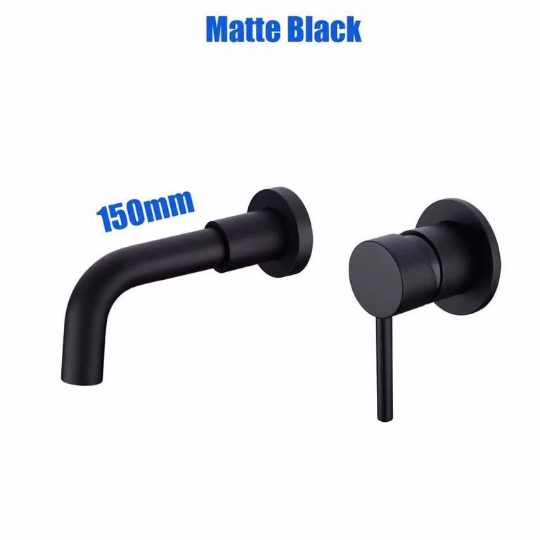 Hinsinc Wall Mounted Brass Basin Mixer Tap in Matt Black