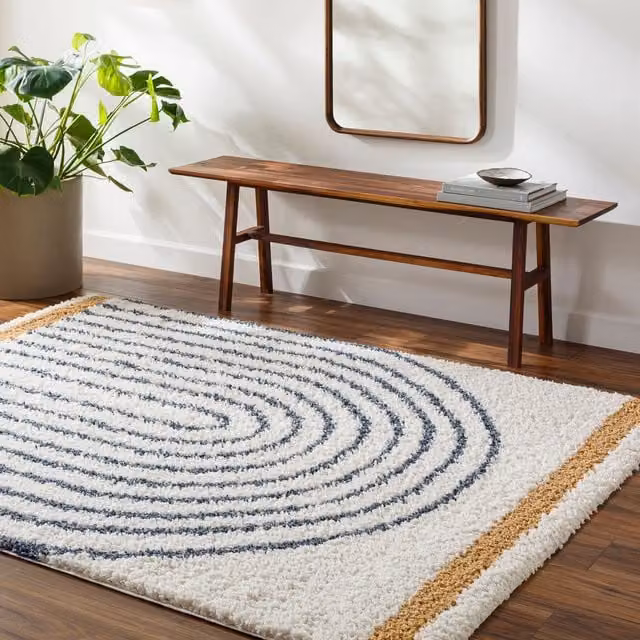 Livabliss Birmingham Shaggy Plush Pile Living Room Rug in Black, Blue and Grey, W: 160 cm, D: 215 cm