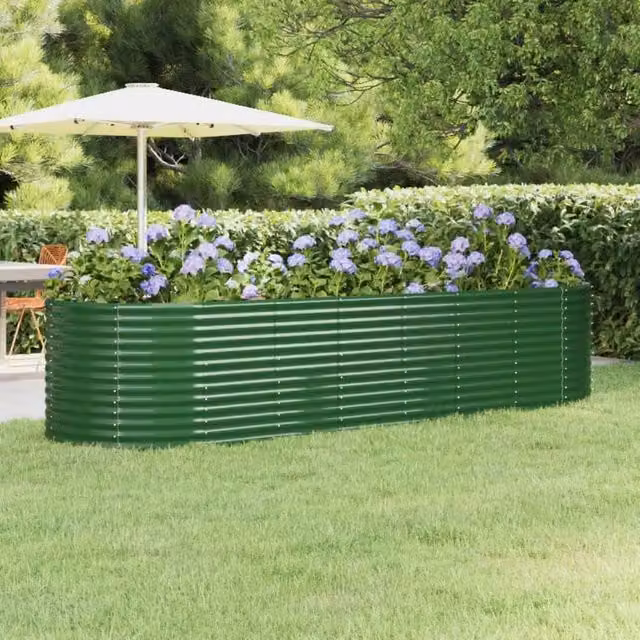 Berkfield Home Garden Green Powder-coated Steel Raised Bed W: 322 cm, D: 100 cm, H: 68 cm