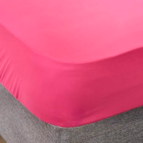 OHS Single Microfibre Plain Fitted Bed Sheet, Pink, W/D/H: 90 x 190 x 25 cm