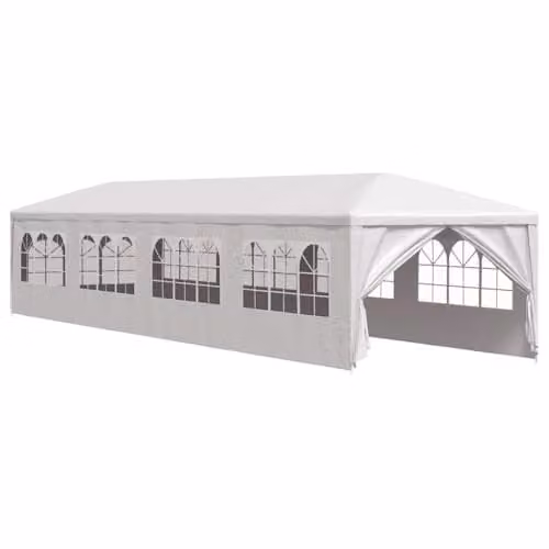 vidaXL Garden Marquee in White with Windows, W: 300 cm, D: 1200 cm, H: 255 cm