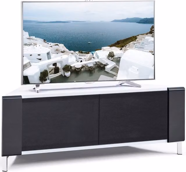 MDA Designs Corvus Modern Glossy TV Cabinet Corner Unit in White and Black, W: 120 cm, D: 45 cm, H: 48 cm